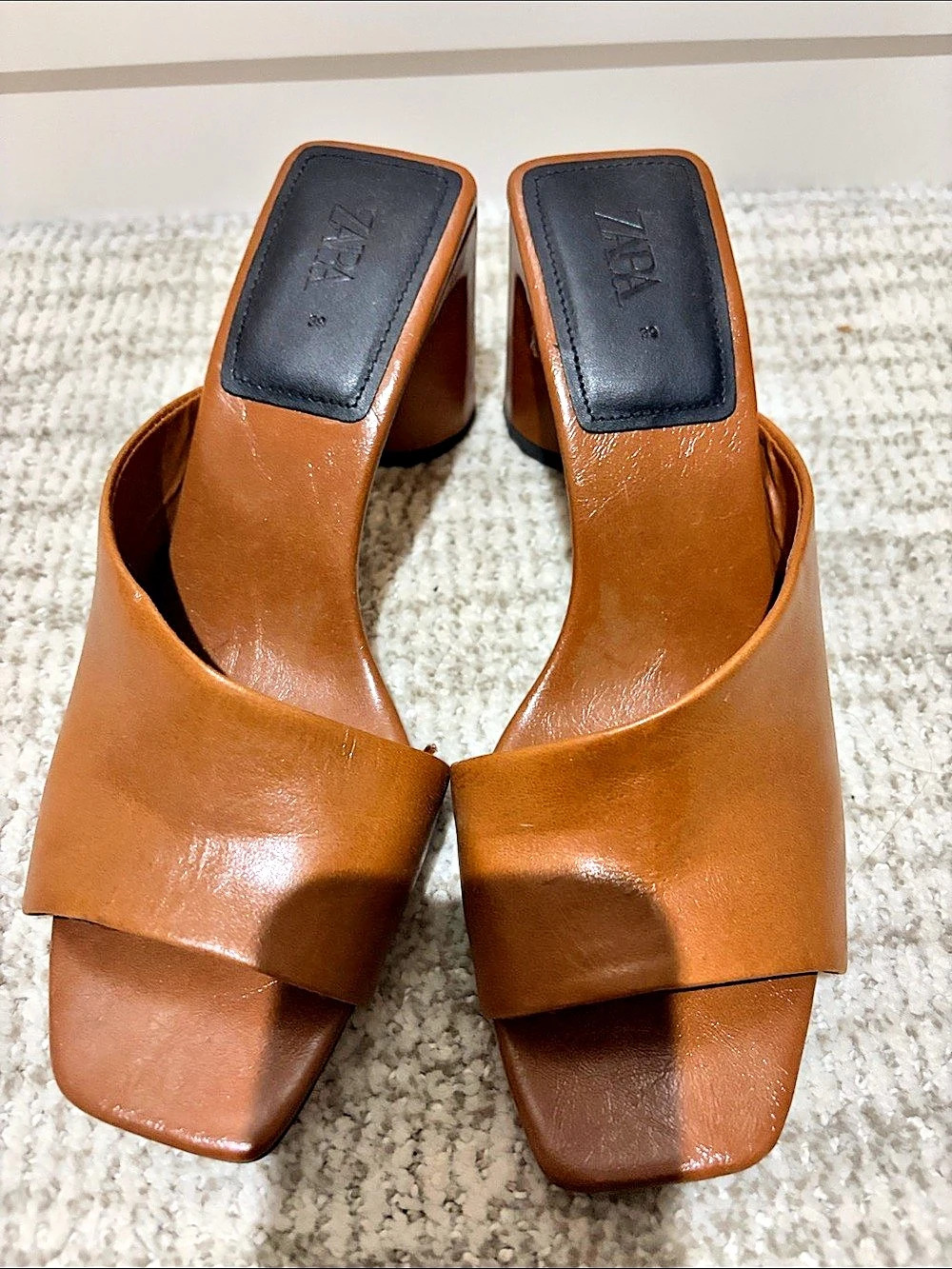 Zara Brown Block Heel Mules